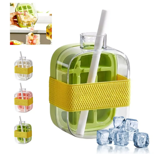 Ice Cube Water Bottle with Straw