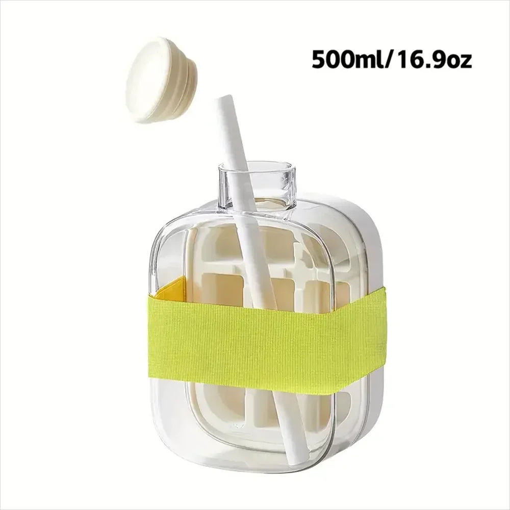 Ice Cube Water Bottle with Straw