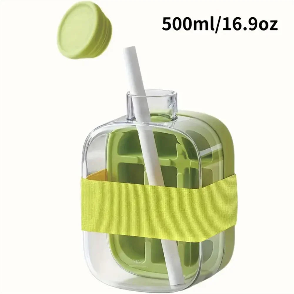 Ice Cube Water Bottle with Straw