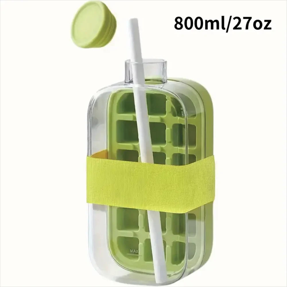 Ice Cube Water Bottle with Straw