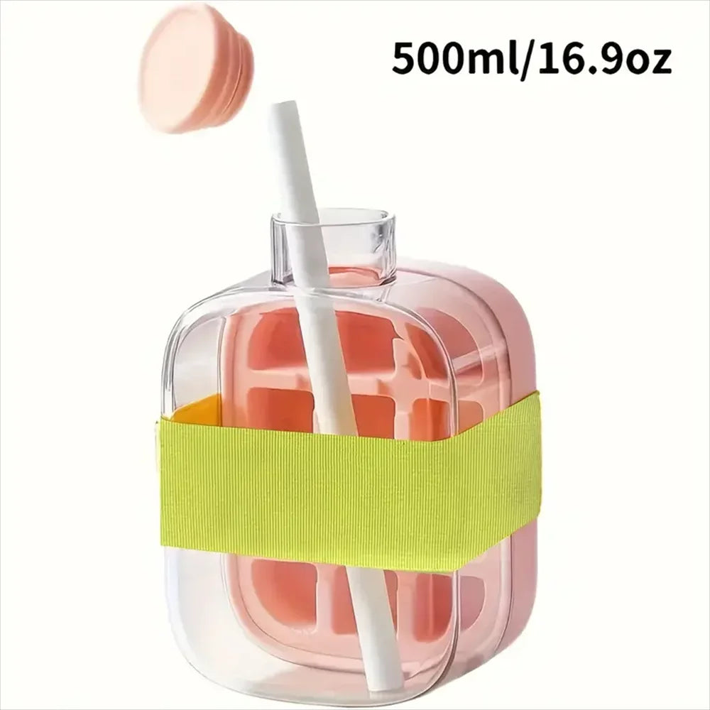 Ice Cube Water Bottle with Straw