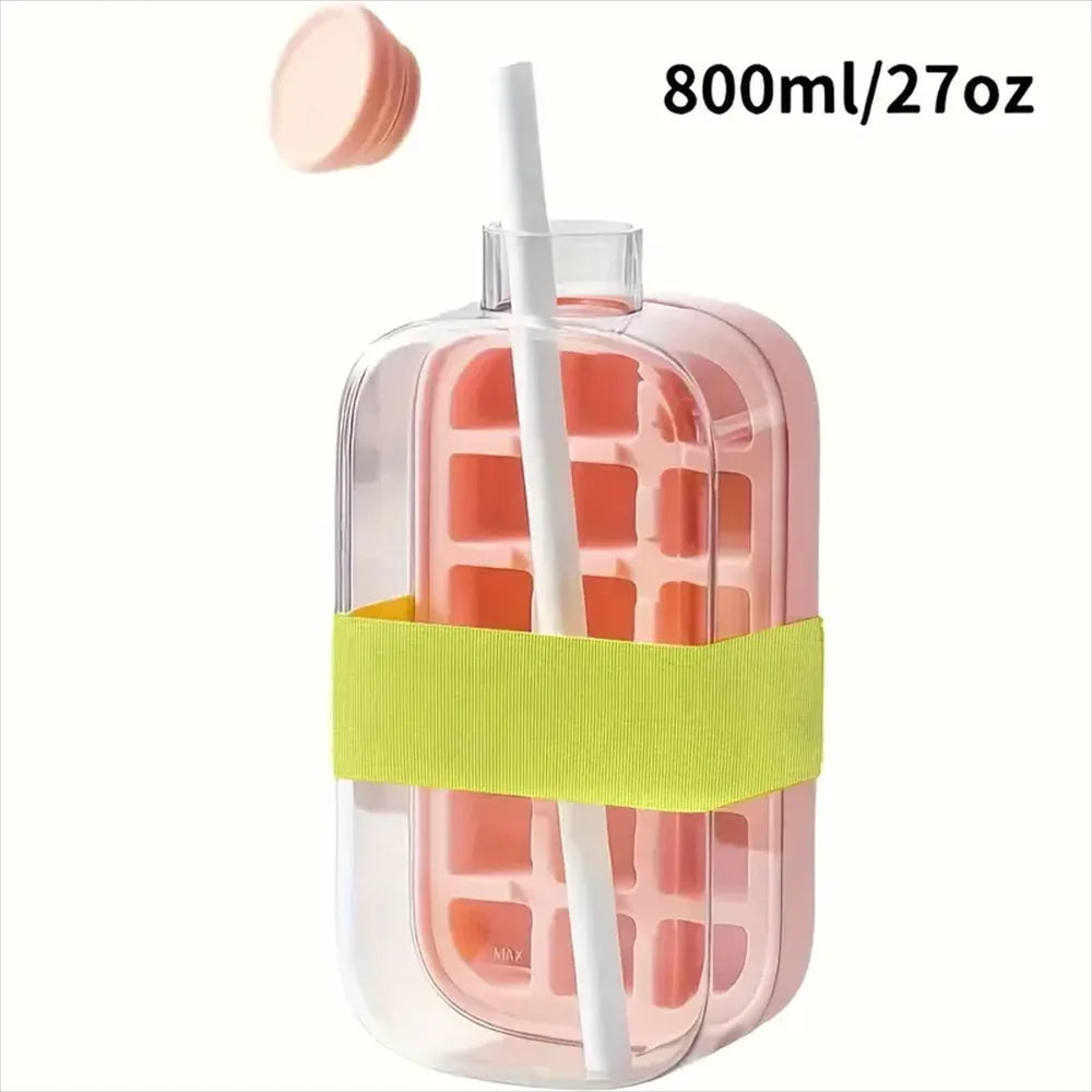 Ice Cube Water Bottle with Straw