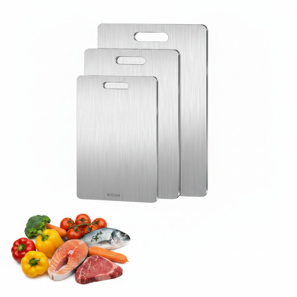 Premium Food Grade Stainless Steel Cutting Board — Hygienic Non Porous Chopping Board for Meat Fish Vegetables and Professional Meal Prep