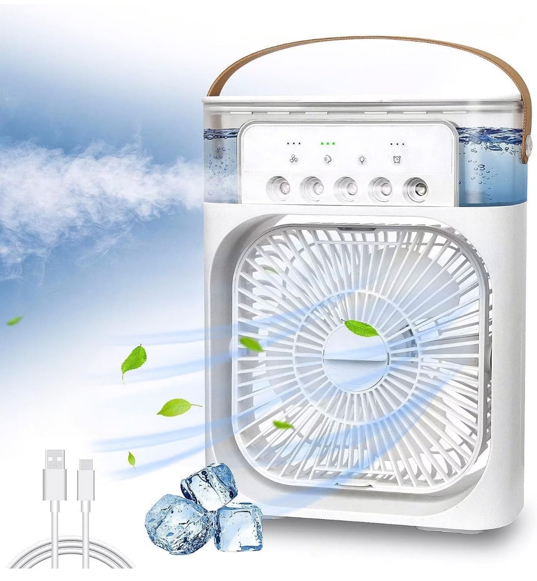 3-in-1 Portable Fan, Air Cooler & Humidifier | USB Ice Cool Mist Fan | Desk & Bedside